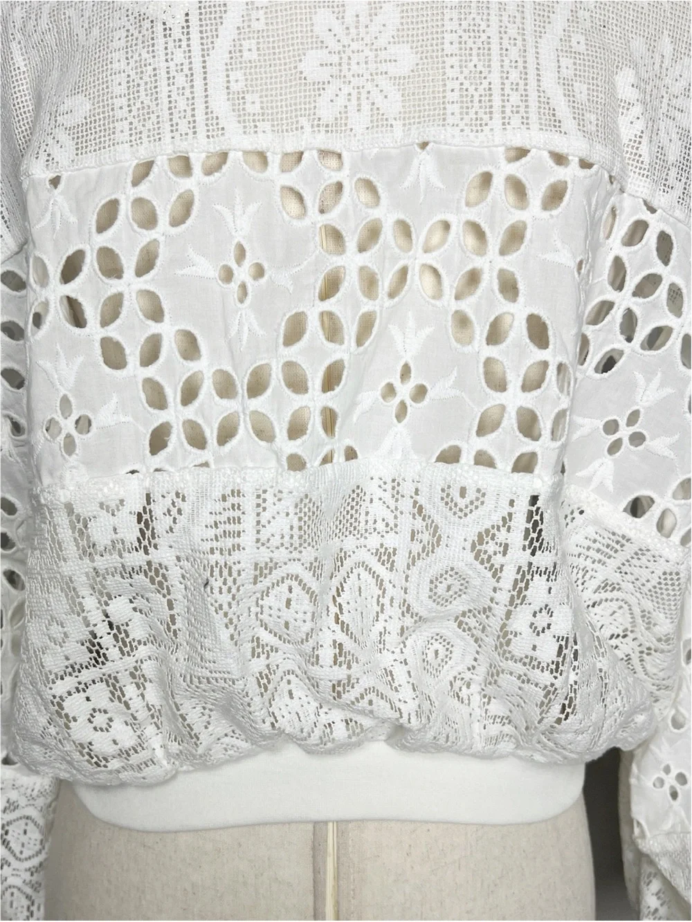 Anthropologie White Eyelet Cropped Button-Front Top